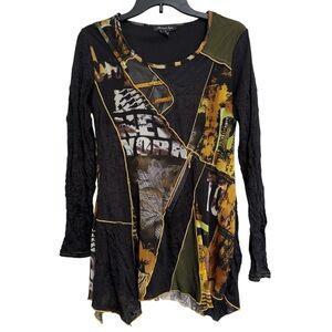 Michael Tyler Patchwork Tunic Top Sz S Urban Grunge Edgy Avant Garde Streetwear